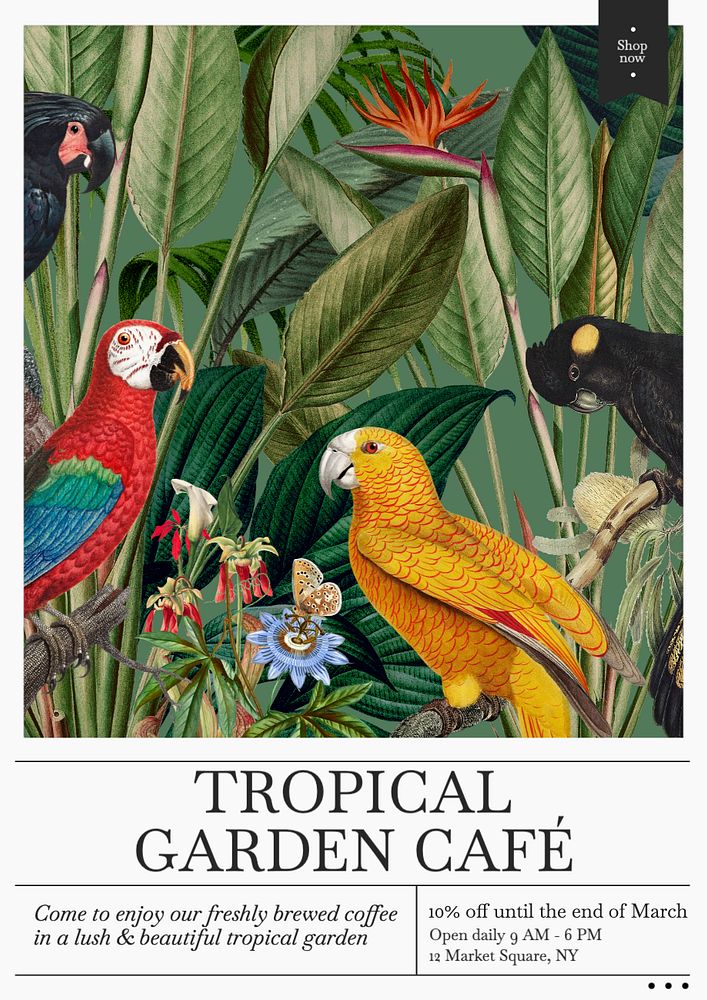 Tropical cafe poster template