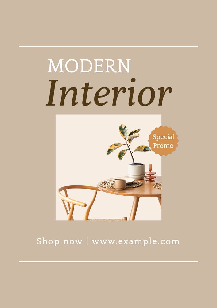 Modern interior poster template, editable text and design