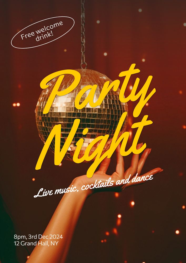 Party night poster template, editable text and design