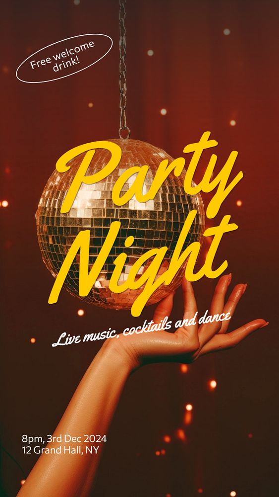 Party night Instagram story template, editable text