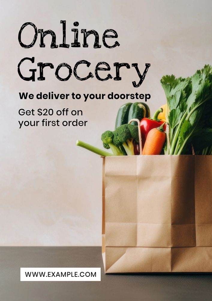 Online grocery poster template, editable text and design