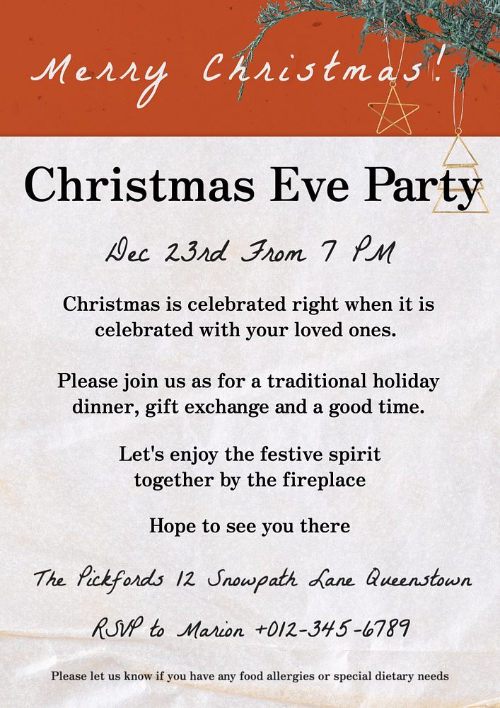 Christmas eve party poster template