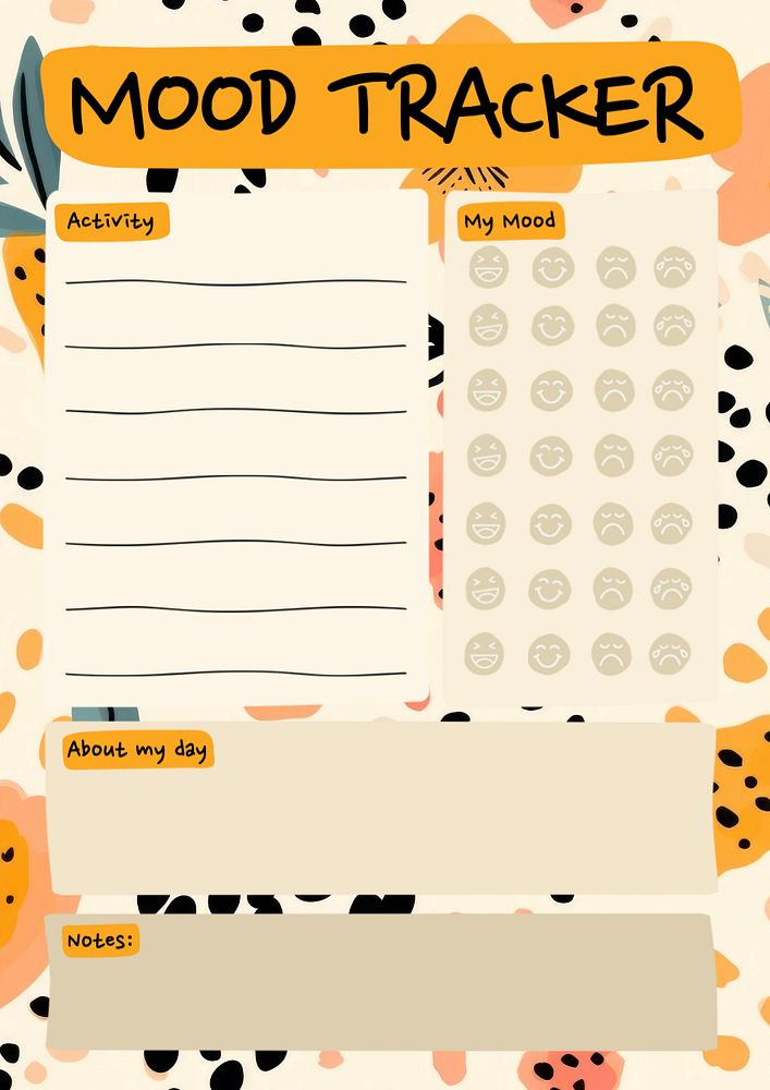 Mood tracker planner template