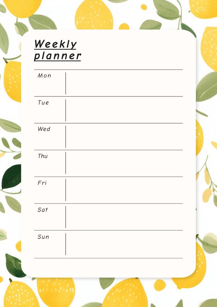 Weekly plan schedule template