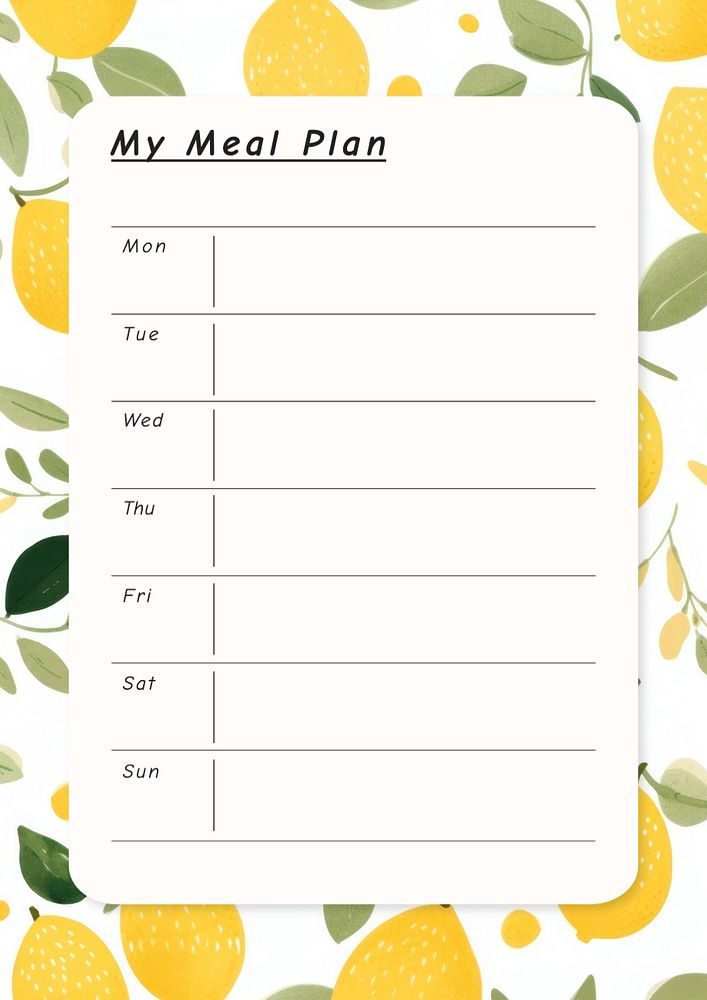 Meal planner menu template