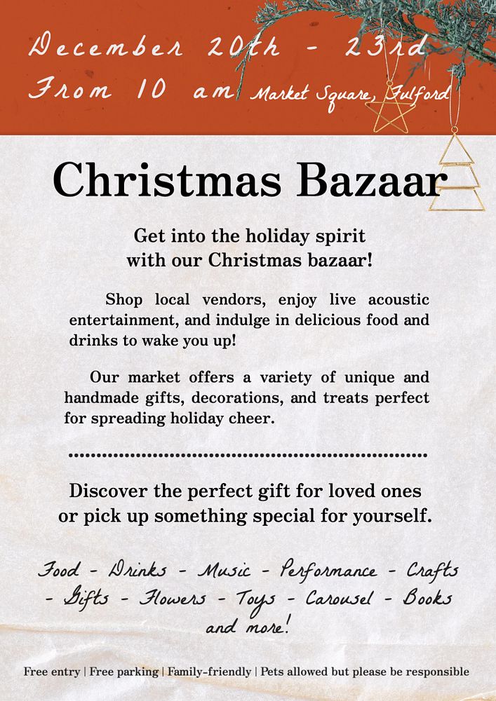 Christmas bazaar poster template