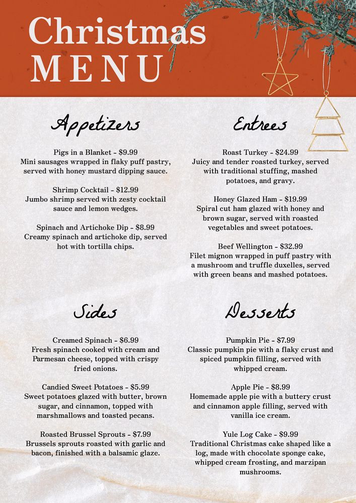 Christmas menu poster template