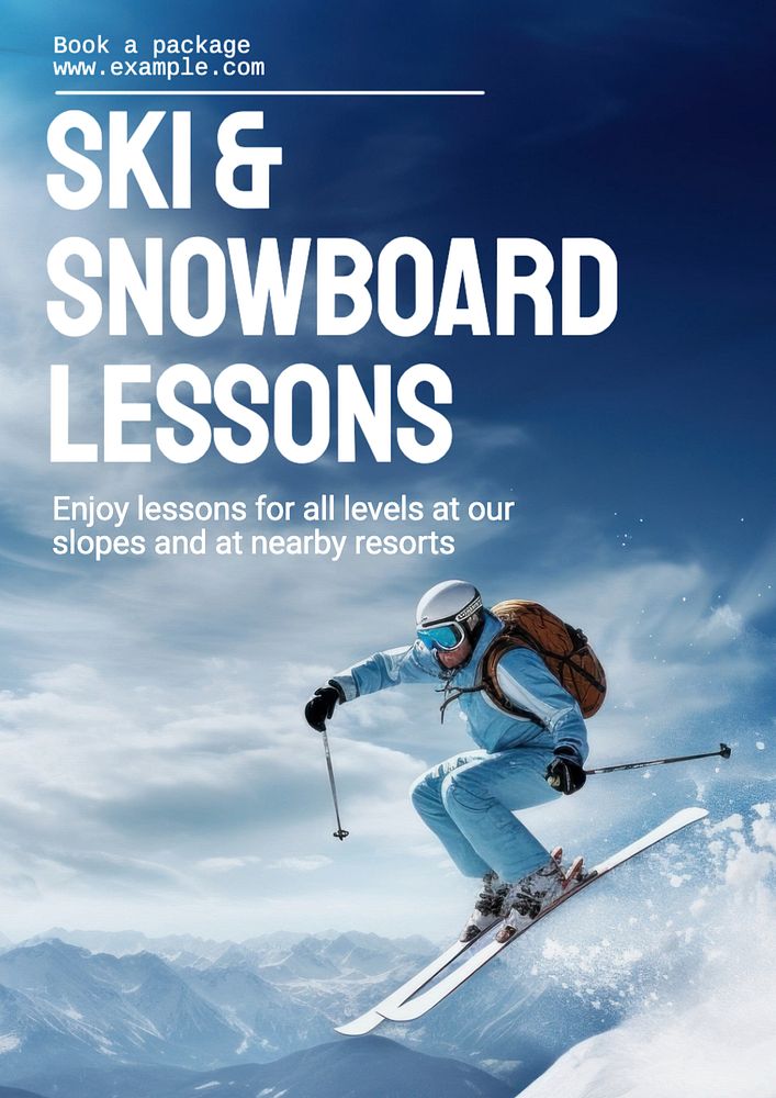 Ski & snowboard lessons poster template