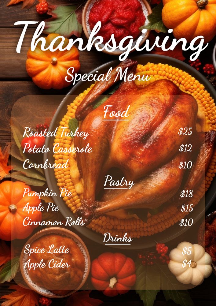 Thanksgiving menu poster template