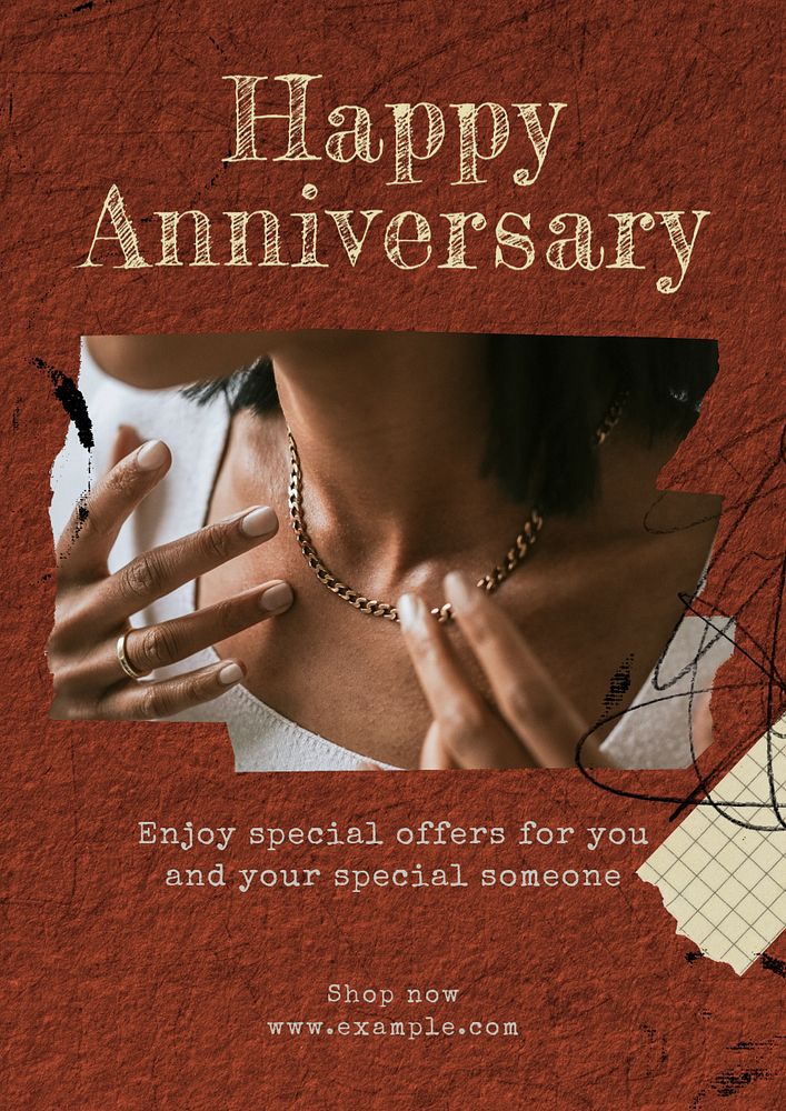 Happy anniversary poster template, editable text & design