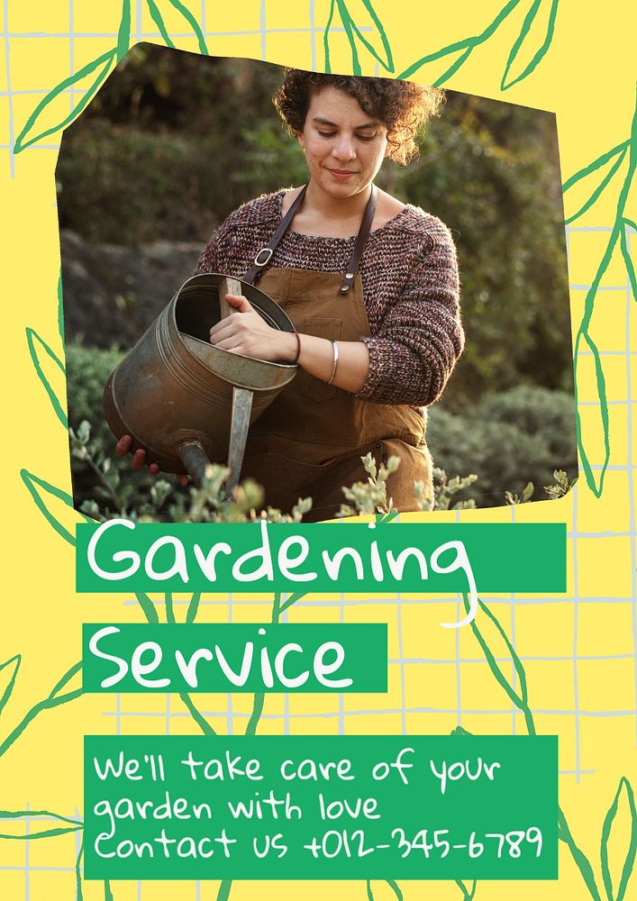 Gardening service poster template, editable text & design