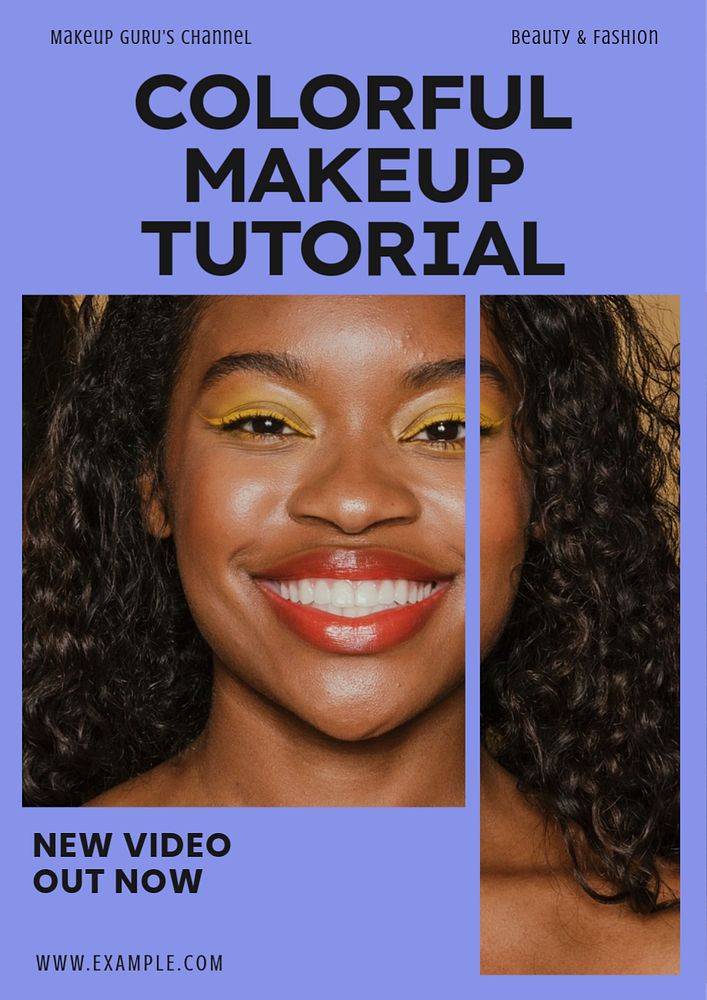 Colorful makeup tutorial poster template, editable text & design