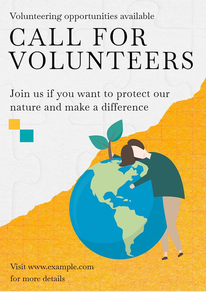 Call for volunteers  poster template, editable text and design