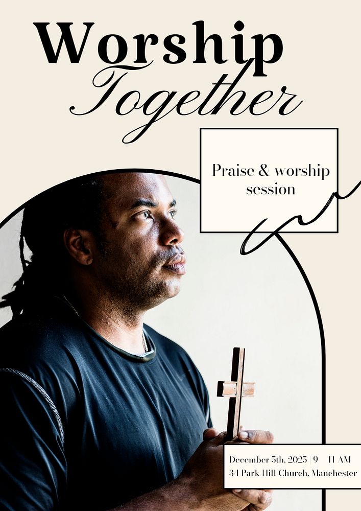 Worship session poster template, editable text & design