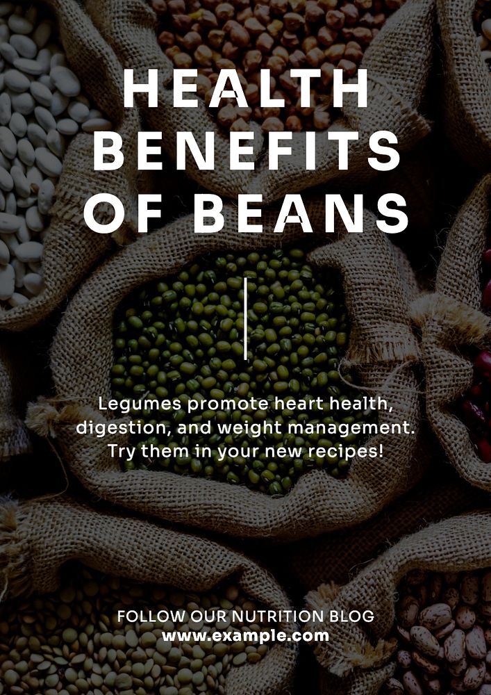 Health benefits of beans poster template, editable text and design