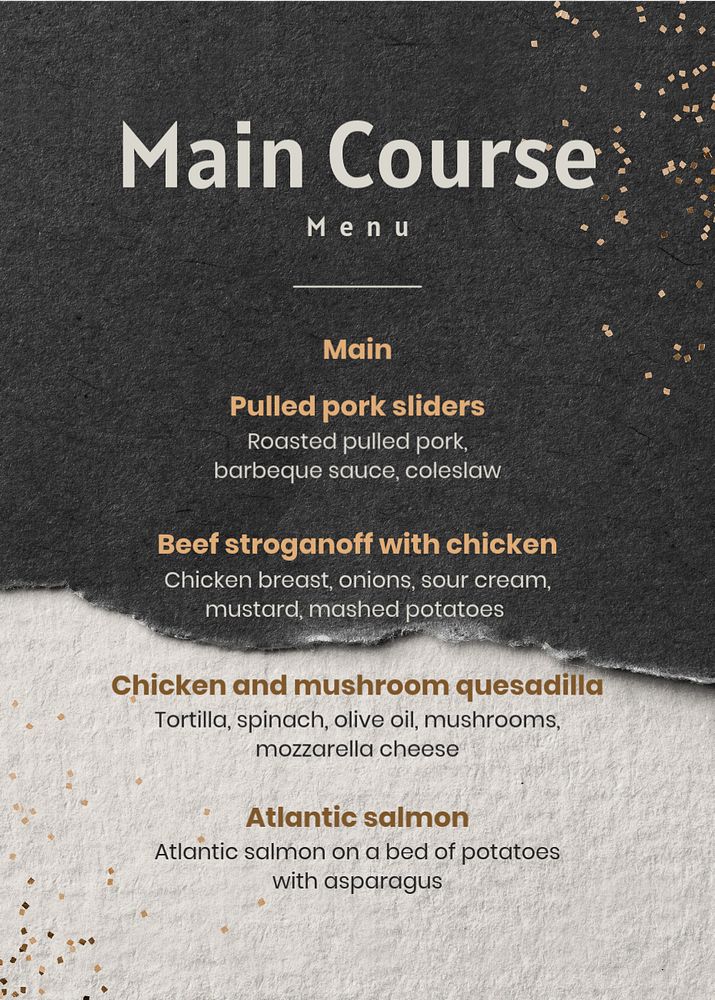 Main course menu  flyer template, editable text