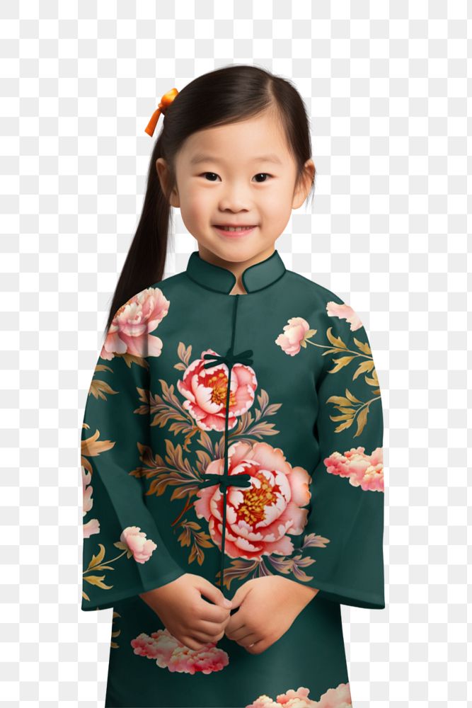 Girl's Chinese qipao mockup, editable cheongsam traditional clothes design