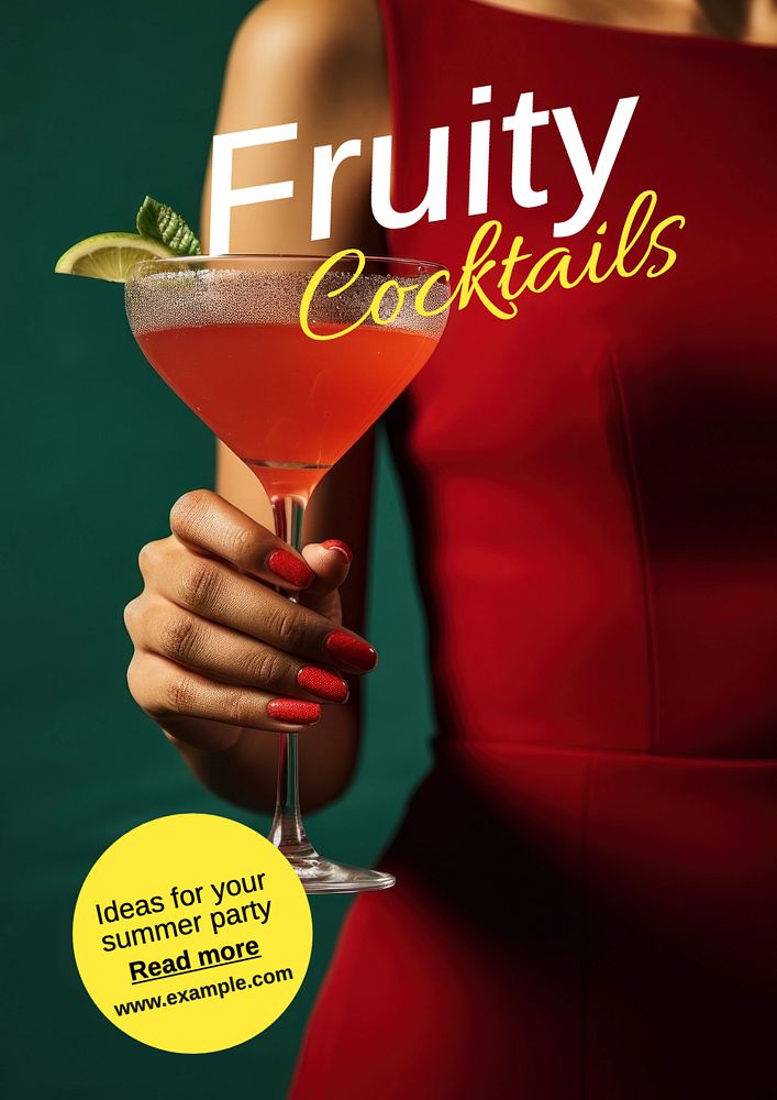 Fruity cocktails poster template