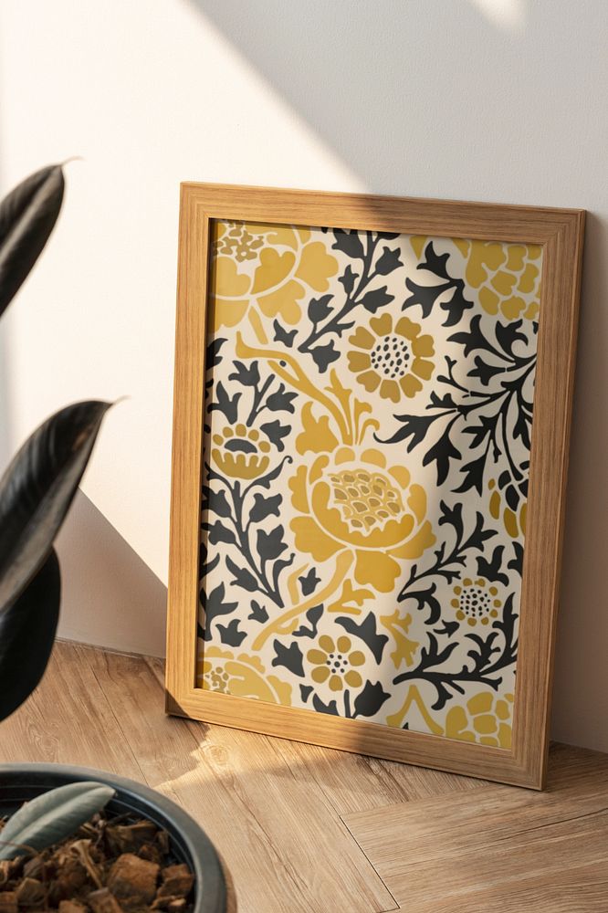 Wooden frame with vintage ornament floral image