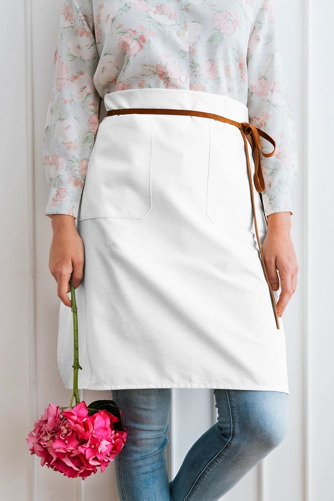 White apron mockup, barista accessory