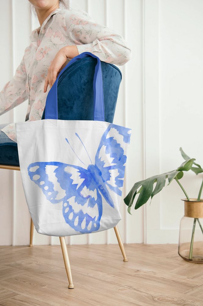 Tote bag mockup, aesthetic butterfly