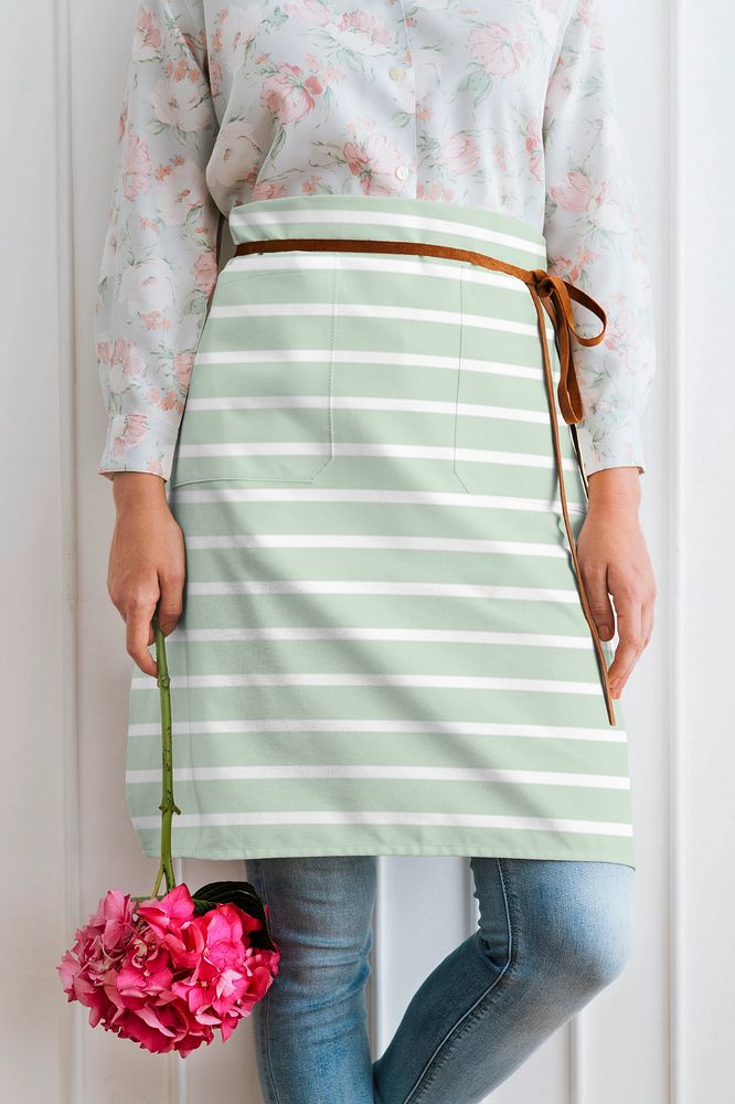 Apron mockup, green pastel stripes