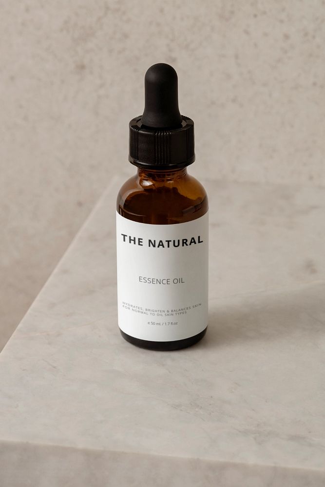 Serum dropper bottle label mockup, editable skincare product