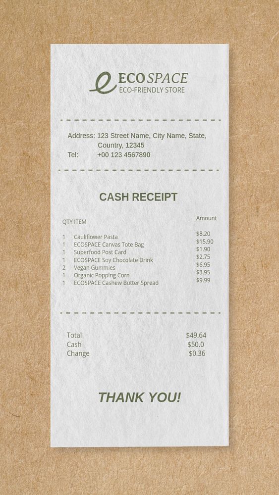 Shop receipt mockup, editable design