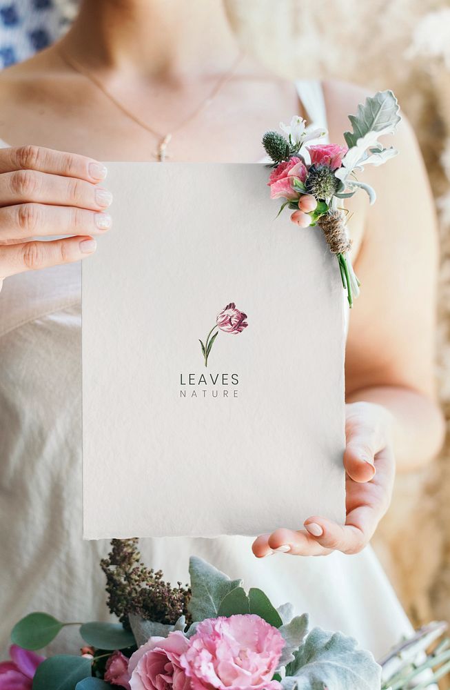 Wedding invitation card mockup in bride hand