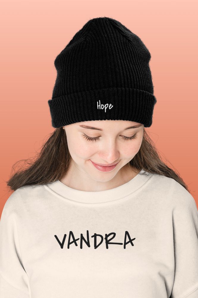 Beanie & sweater mockup, editable women's apparel design