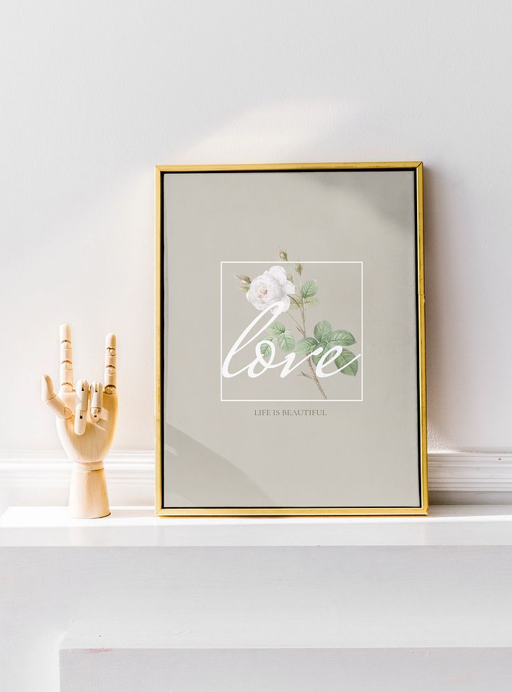 Gold picture frame mockup, editable home decor design