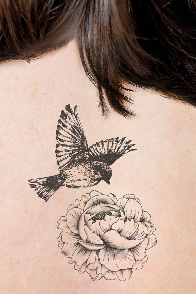 Flower tattoo editable mockup, woman's back