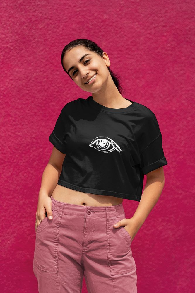 Editable crop top mockup, women's street fashion