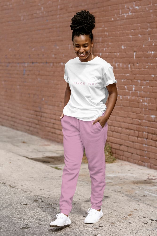 Women's streets wear mockup, editable tee & jogger pants