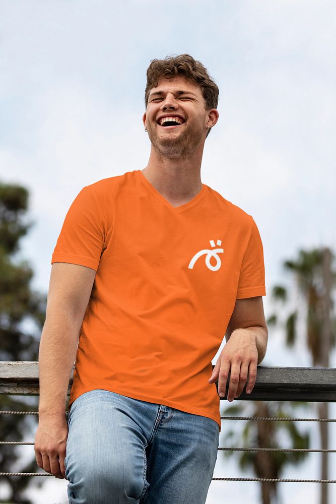 Orange t-shirt mockup, customizable men's fashion