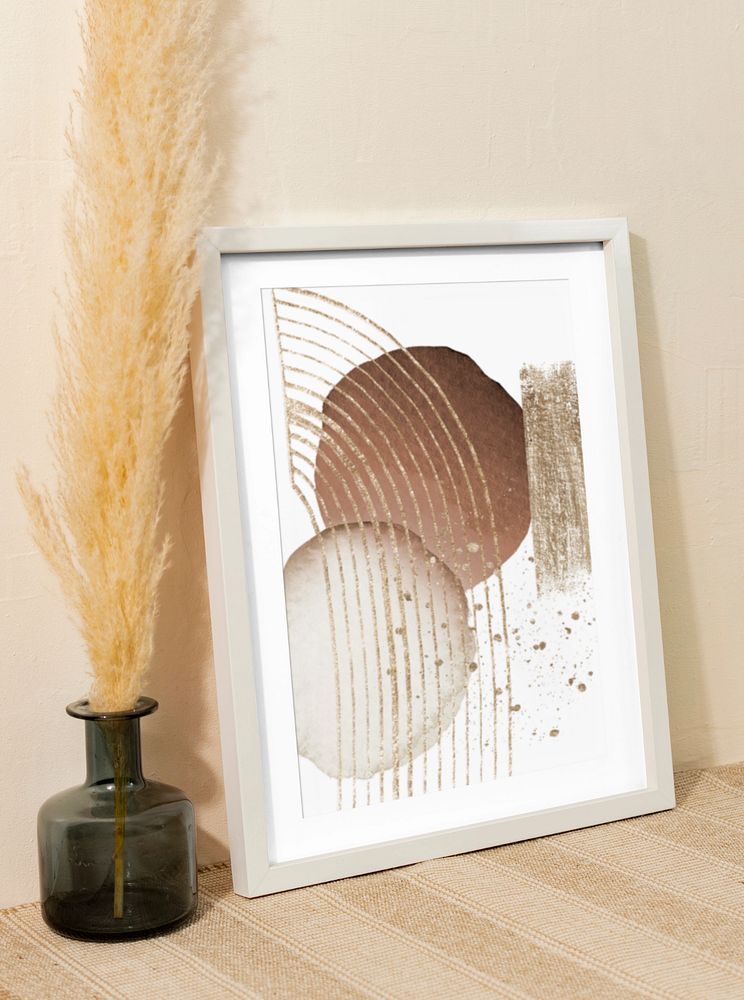 Photo frame mockup, flower vase decor