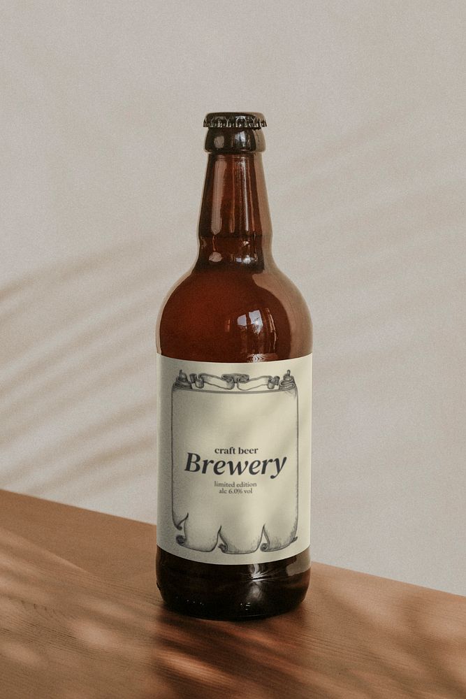 Beer bottle label mockup, customizable design