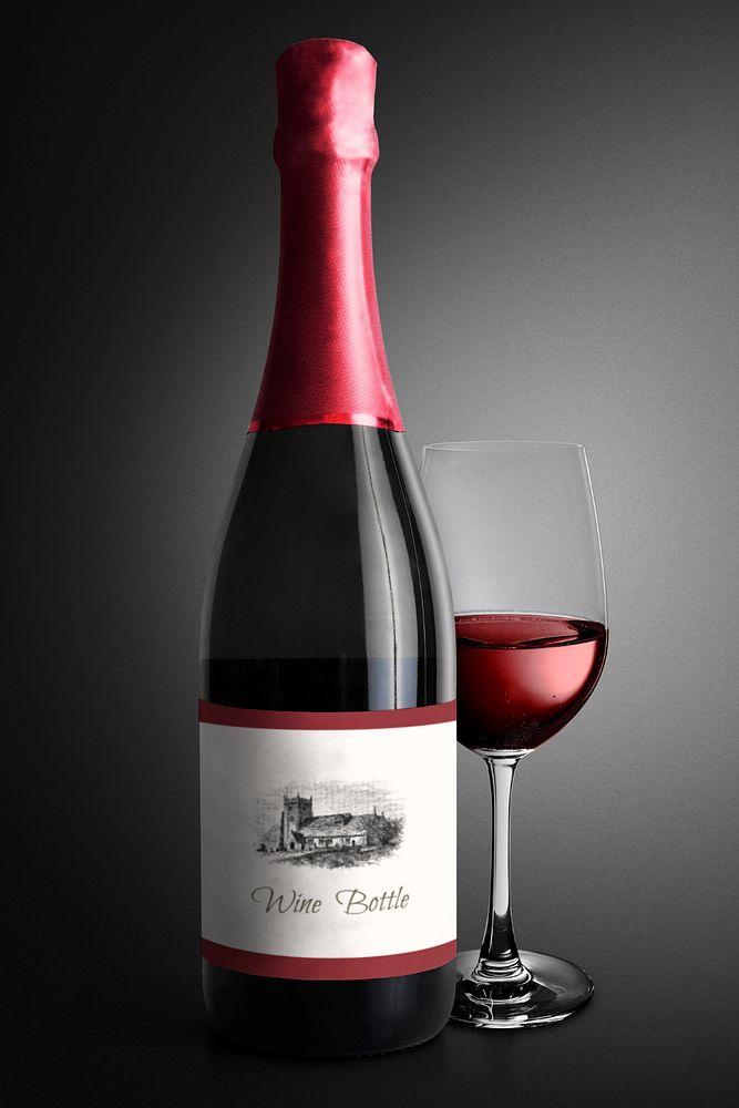 Red wine bottle mockup, editable alcohol beverage packaging