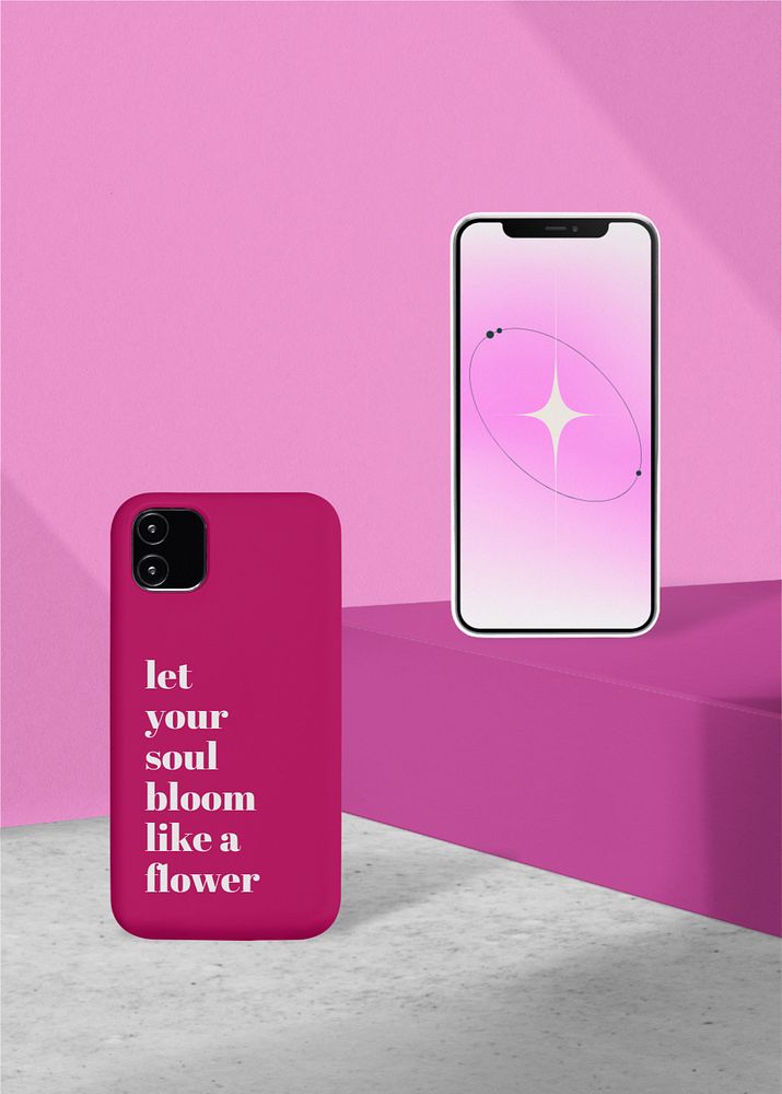 Phone case mockup, editable pink product backdrop design