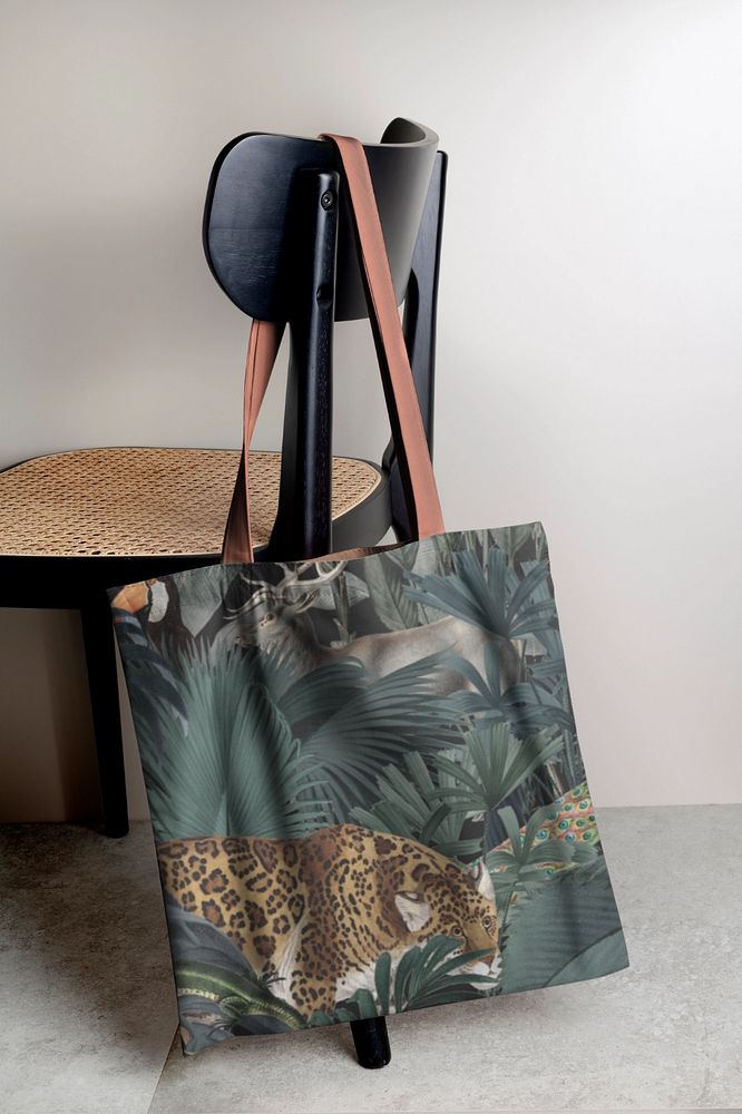 Tote bag mockup, vintage wildlife pattern, editable design