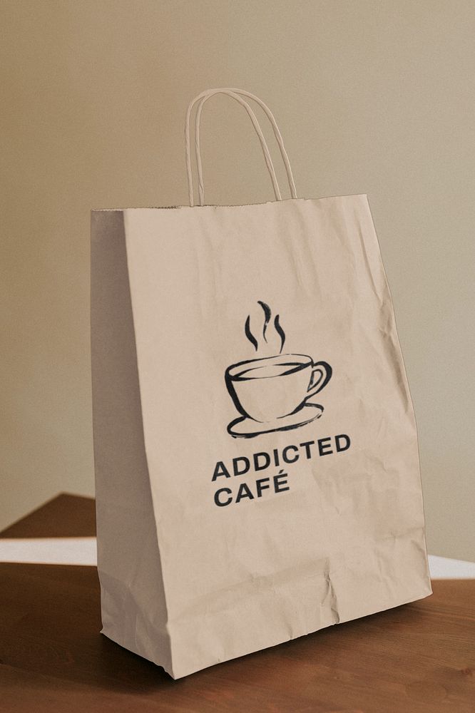 Brown paper bag mockup, editable design for coffee shop 