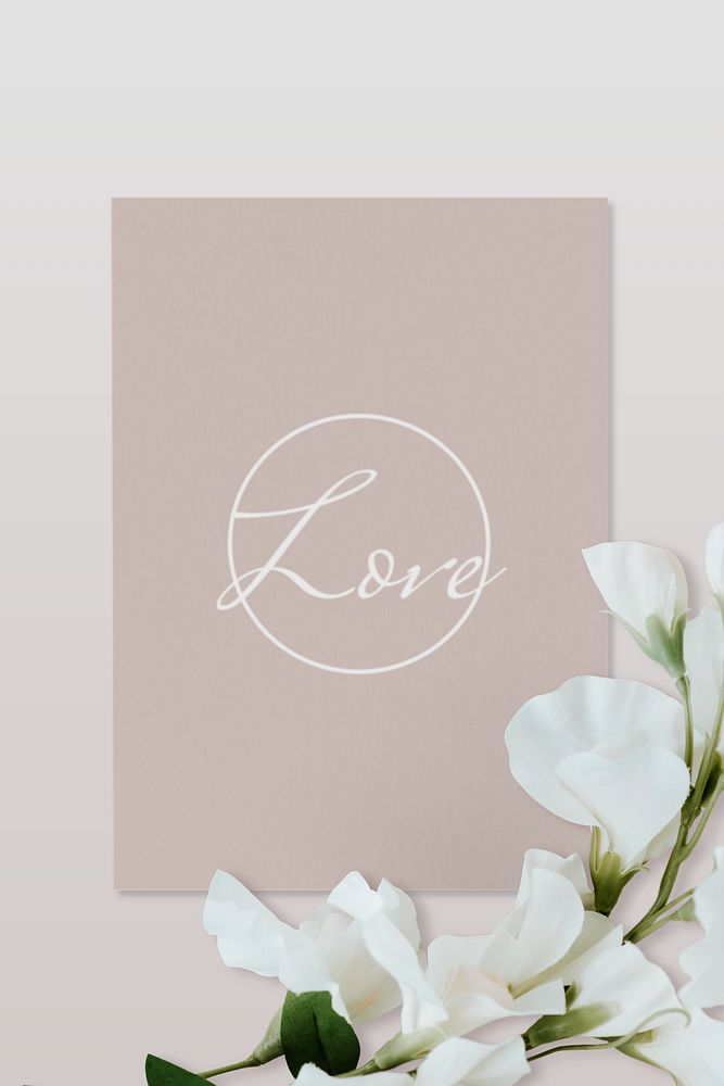 Wedding poster mockup with white flower, editable flat lay design