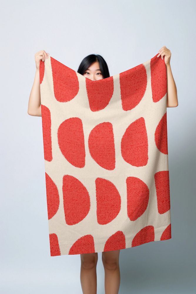 Beach towel  editable mockup, red geometric pattern 