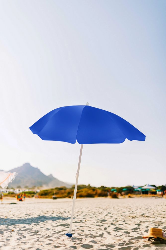 Editable blue beach umbrella mockup, object design