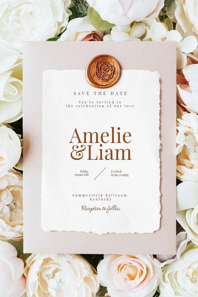 Wedding invitation card mockup, editable floral flat aly design