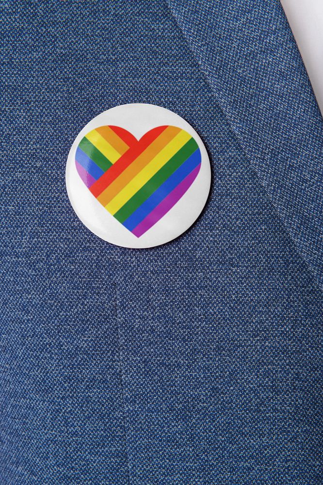 Editable button badge mockup, LGBTQ+ rainbow heart design