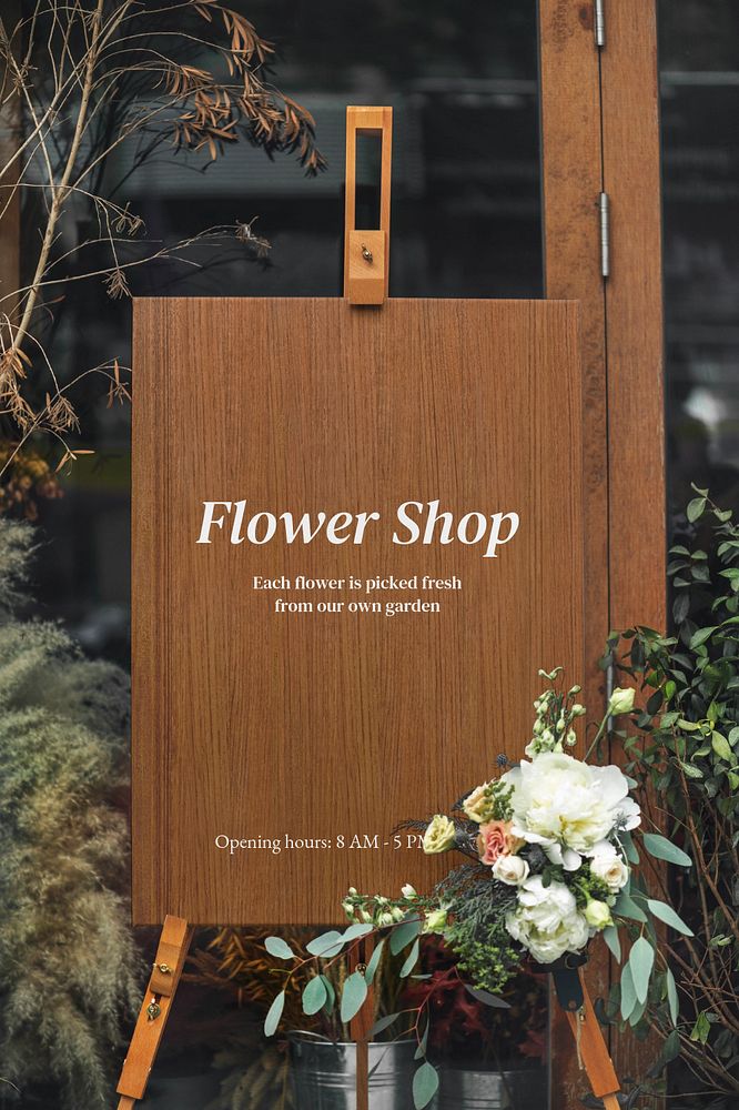 Wooden shop sign mockup, editable easel design