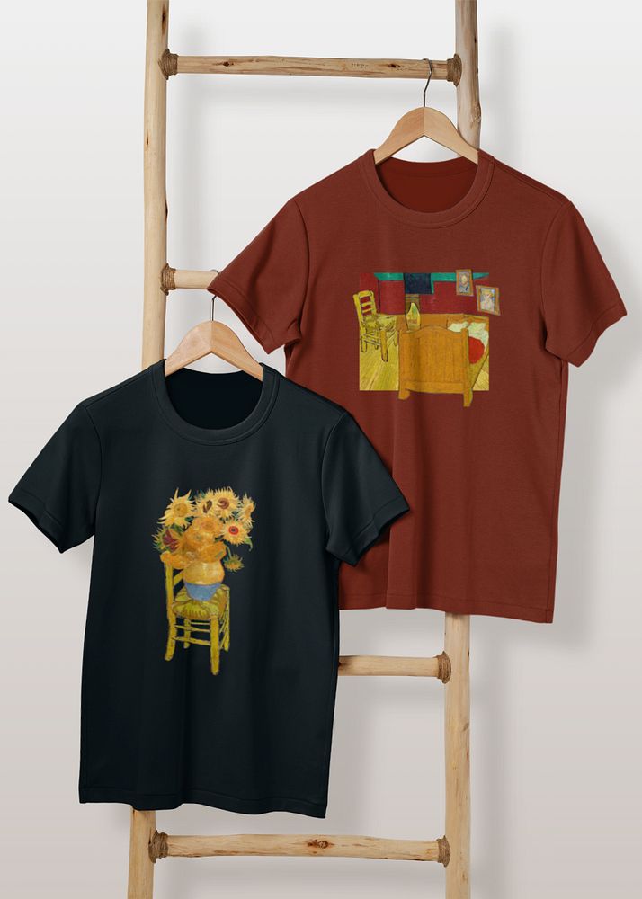 Printed t-shirt editable mockup, Van Gogh's famous artworks. Remixed by rawpixel.