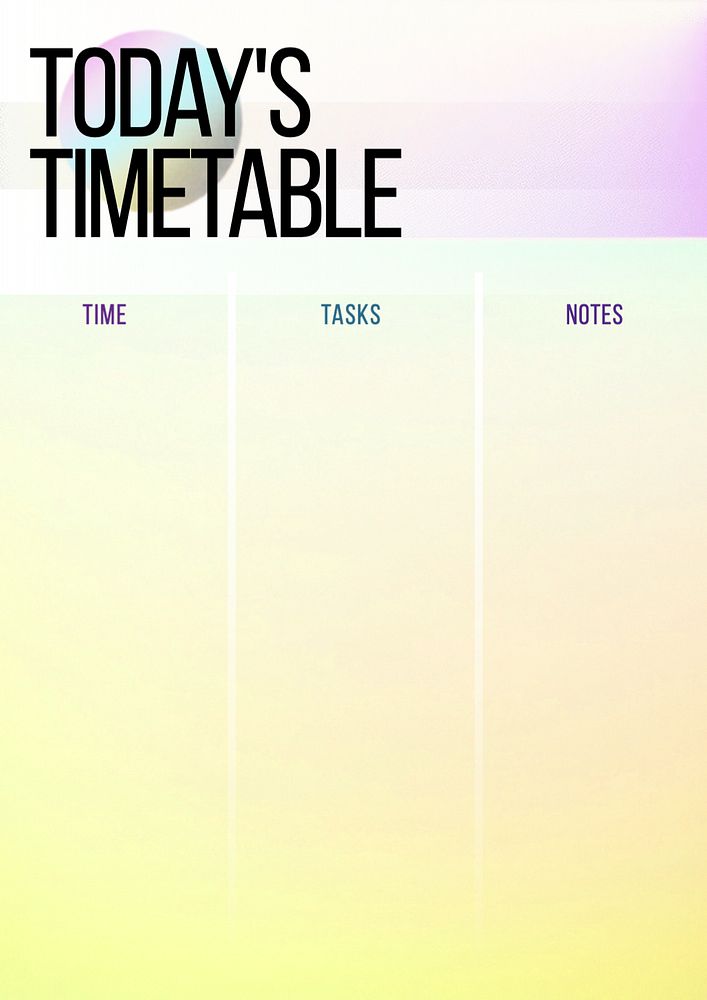 Today's timetable planner template, editable design