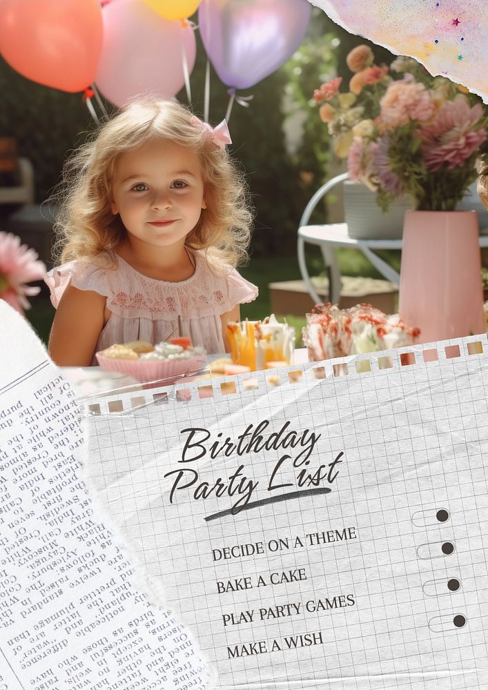 Birthday party list  poster template, editable text & design